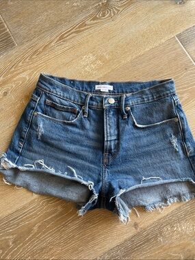 Good American Distressed Raw Hem Denim Shorts - Blue